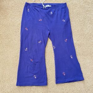 Bamboo Trader Wide Leg Crop Pants Drawstring Elastic Waist Nautical Anchors M/L